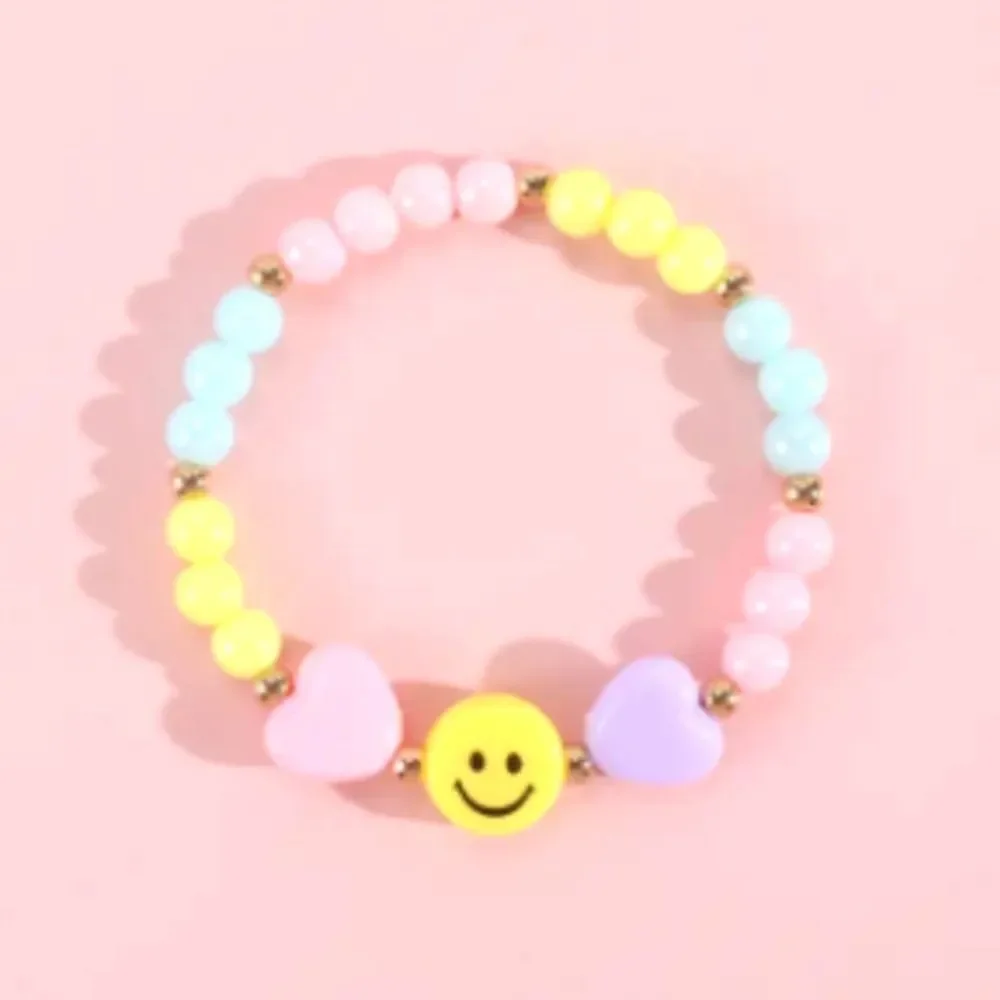Girls rainbow happy face beaded bracelet